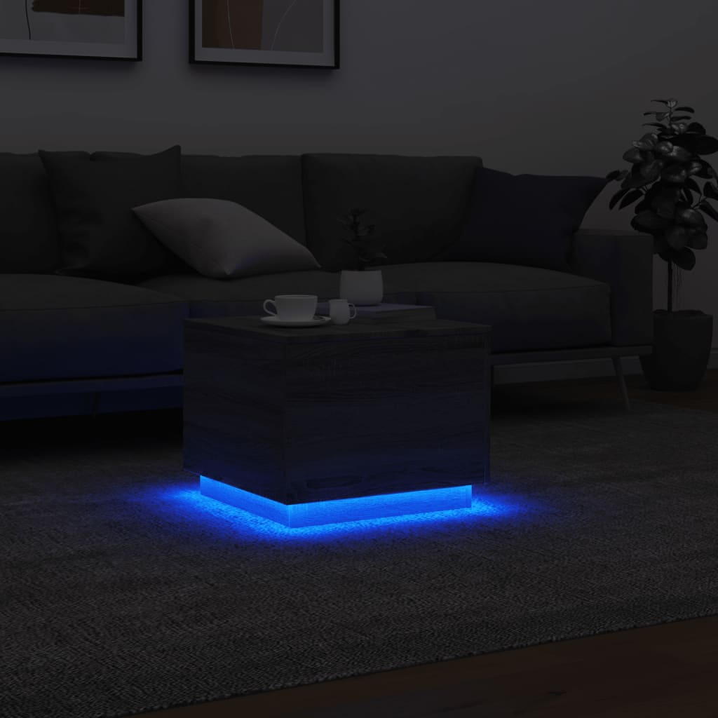 Salontafel met LED-verlichting 50x50x40 cm grijs sonoma eiken is nu te koop bij PeponiXL, paradijselijk wonen!