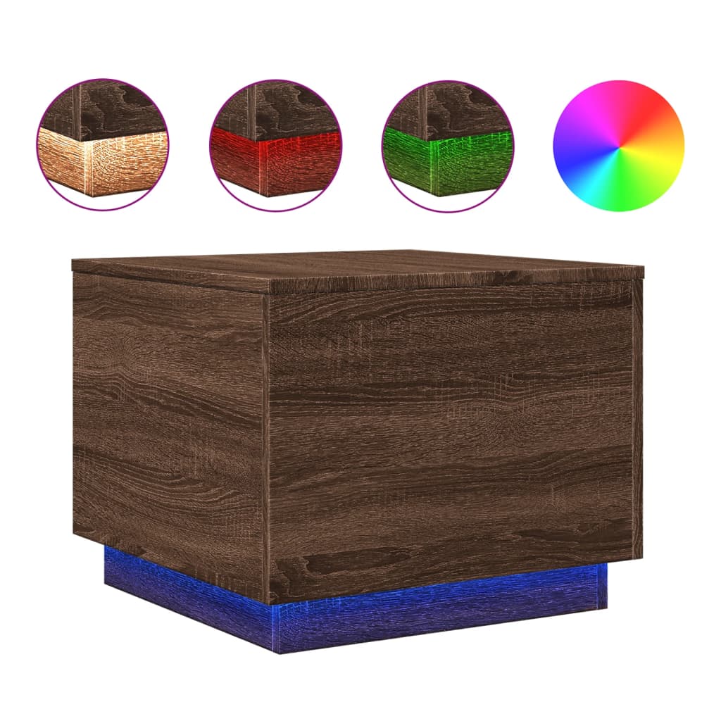 Salontafel met LED-verlichting 50x50x40 cm bruin eikenkleur is nu te koop bij PeponiXL, paradijselijk wonen!