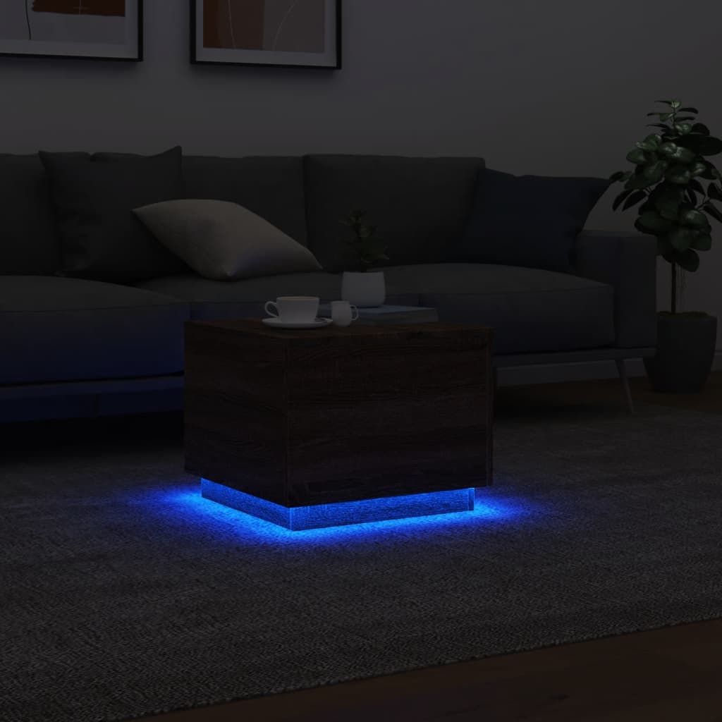 Salontafel met LED-verlichting 50x50x40 cm bruin eikenkleur is nu te koop bij PeponiXL, paradijselijk wonen!