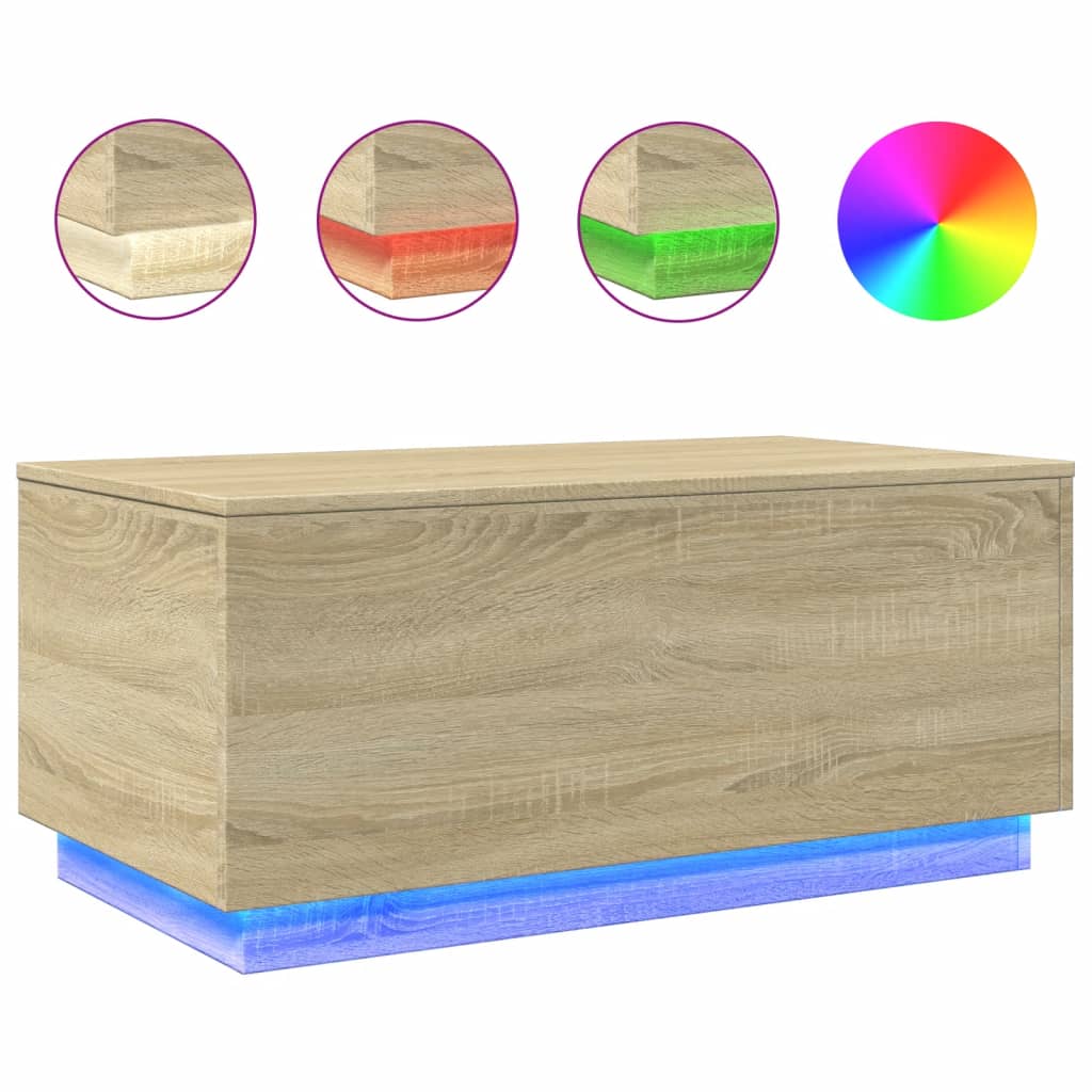 Salontafel met LED-verlichting 90x50x40 cm sonoma eikenkleurig is nu te koop bij PeponiXL, paradijselijk wonen!