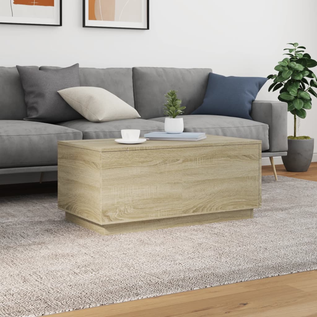 Salontafel met LED-verlichting 90x50x40 cm sonoma eikenkleurig is nu te koop bij PeponiXL, paradijselijk wonen!