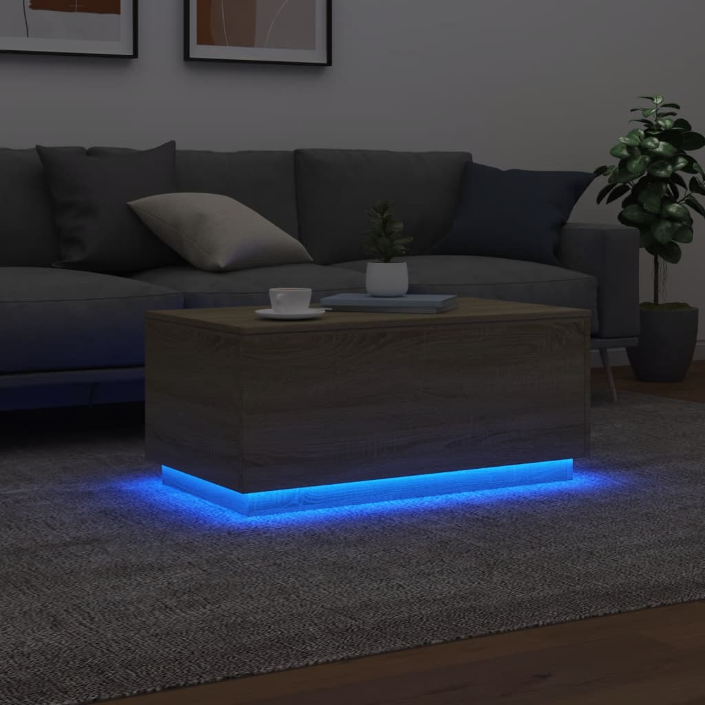 Salontafel met LED-verlichting 90x50x40 cm sonoma eikenkleurig is nu te koop bij PeponiXL, paradijselijk wonen!