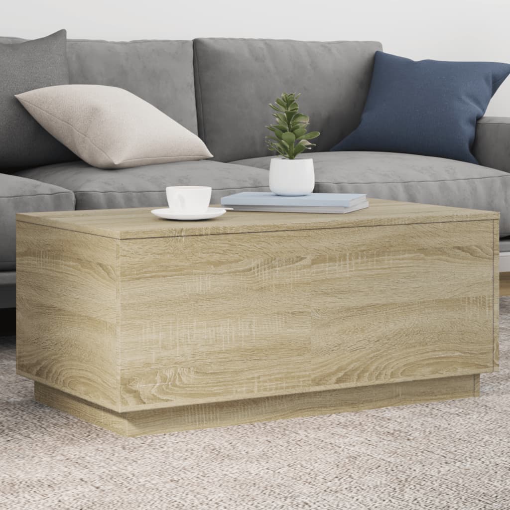 Salontafel met LED-verlichting 90x50x40 cm sonoma eikenkleurig is nu te koop bij PeponiXL, paradijselijk wonen!