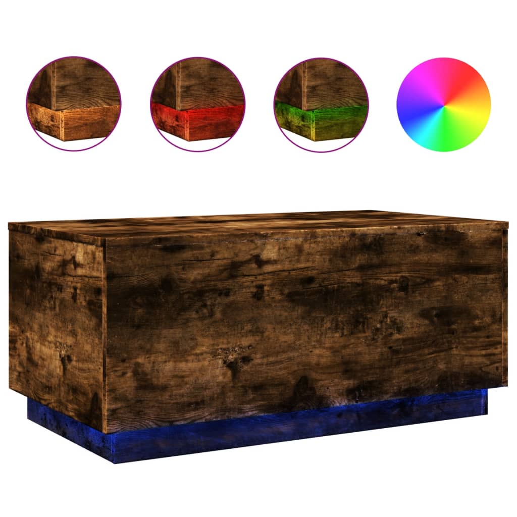 Salontafel met LED-verlichting 90x50x40 cm gerookt eikenkleurig is nu te koop bij PeponiXL, paradijselijk wonen!