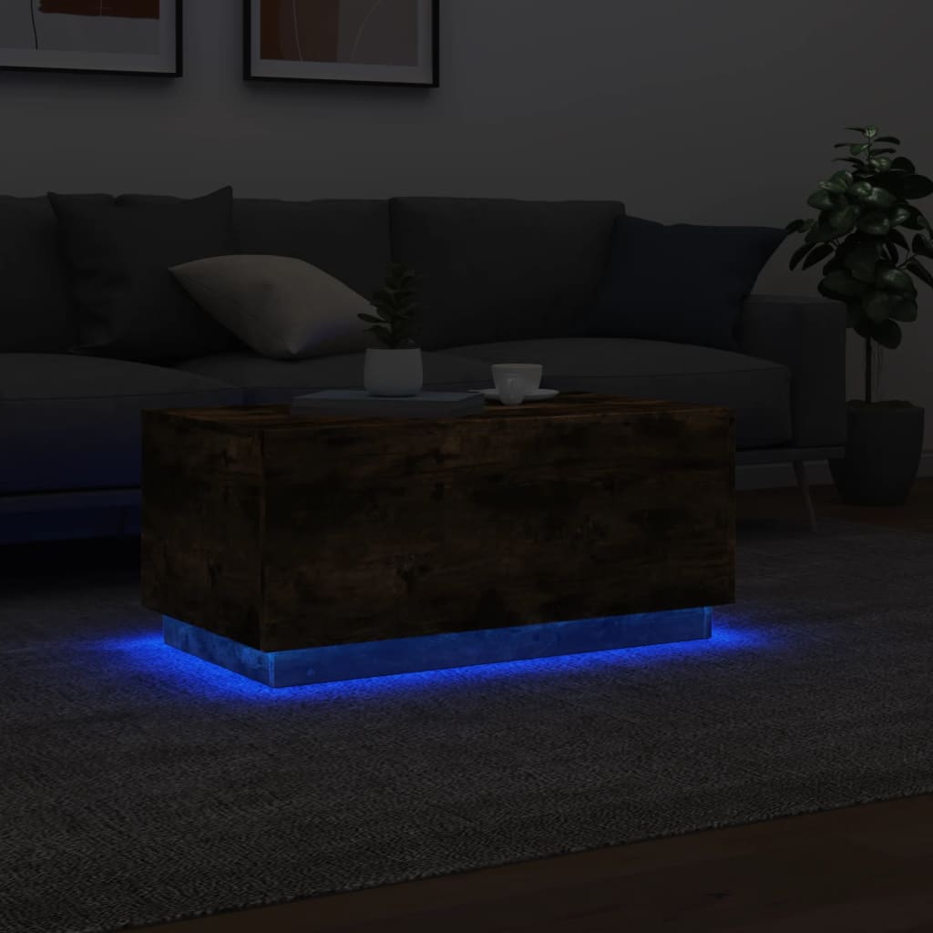 Salontafel met LED-verlichting 90x50x40 cm gerookt eikenkleurig is nu te koop bij PeponiXL, paradijselijk wonen!