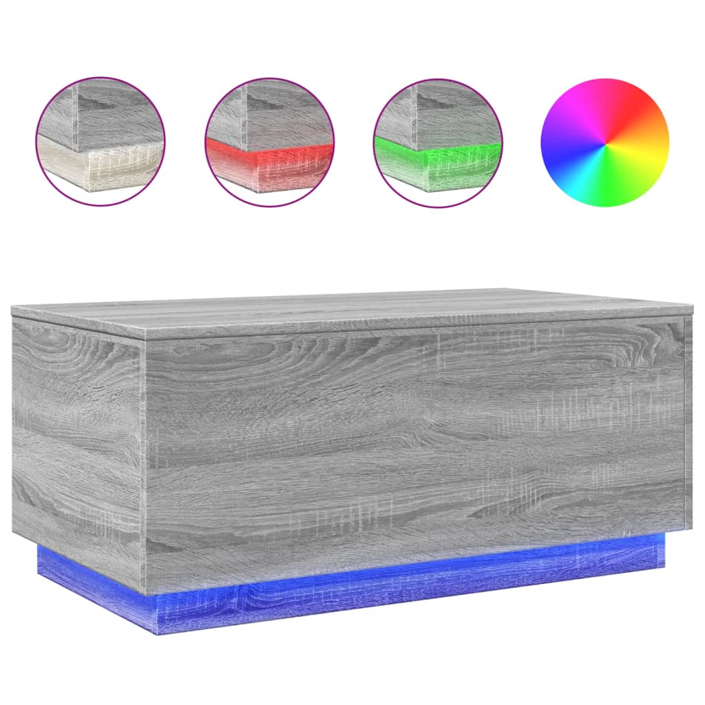 Salontafel met LED-verlichting 90x50x40 cm grijs sonoma eiken is nu te koop bij PeponiXL, paradijselijk wonen!