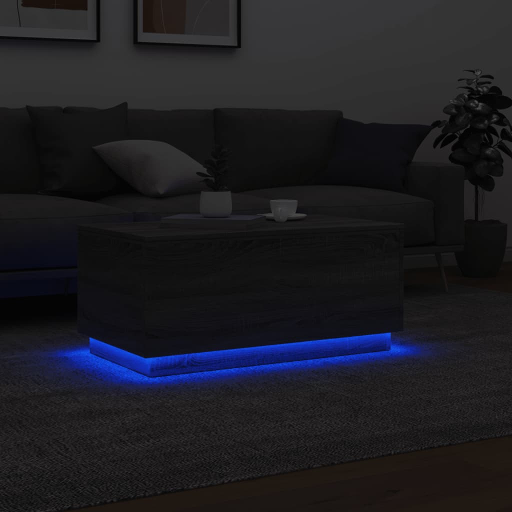 Salontafel met LED-verlichting 90x50x40 cm grijs sonoma eiken is nu te koop bij PeponiXL, paradijselijk wonen!