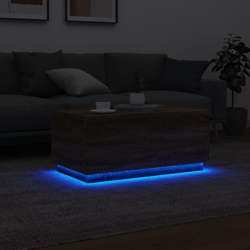 Salontafel met LED-verlichting 90x50x40 cm bruin eikenkleur is nu te koop bij PeponiXL, paradijselijk wonen!