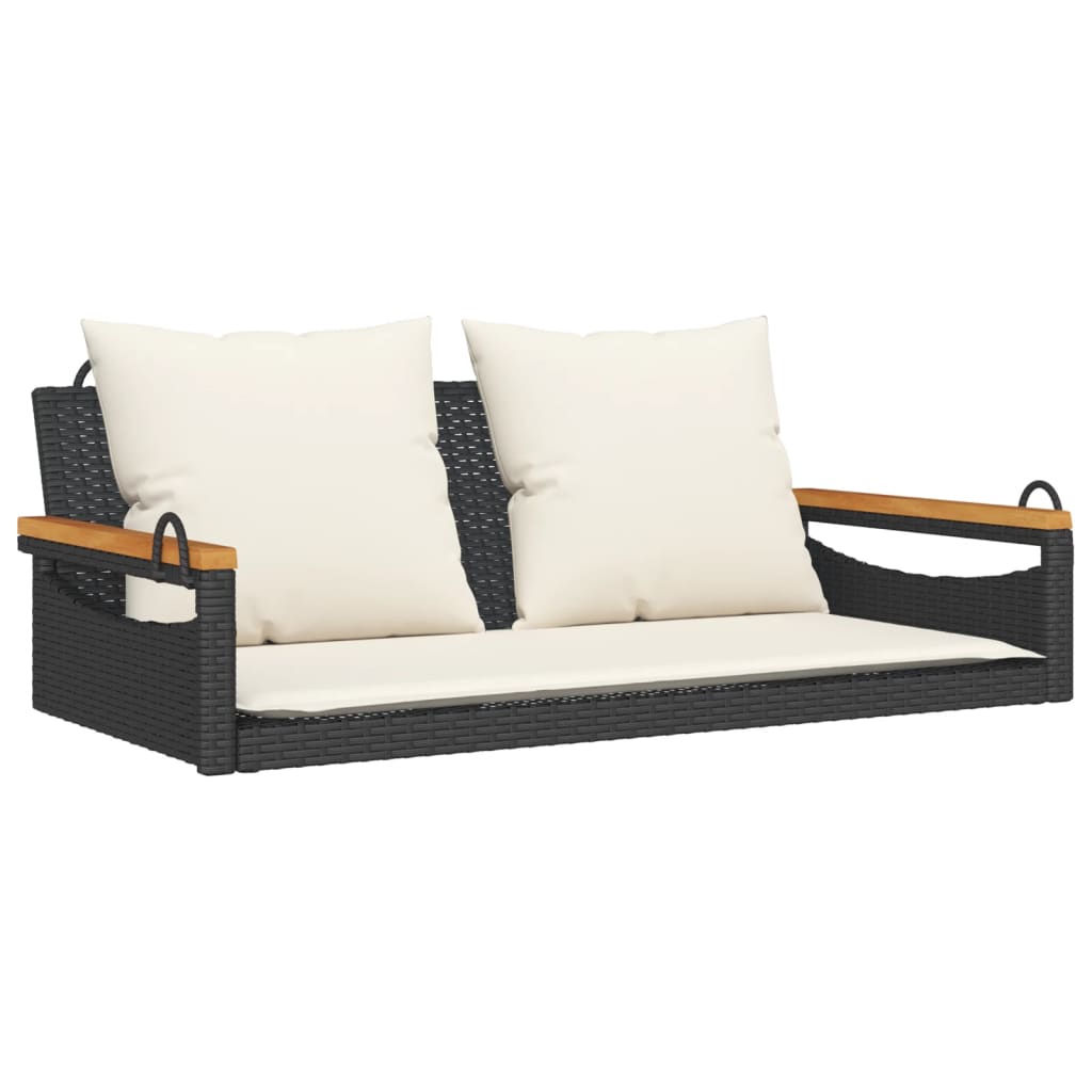 Schommelbank met kussens 109x62x40 cm poly rattan zwart is nu te koop bij PeponiXL, paradijselijk wonen!