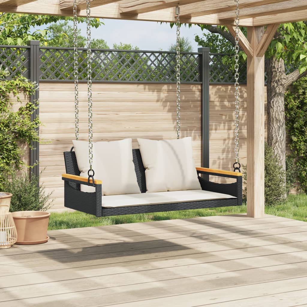 Schommelbank met kussens 109x62x40 cm poly rattan zwart is nu te koop bij PeponiXL, paradijselijk wonen!