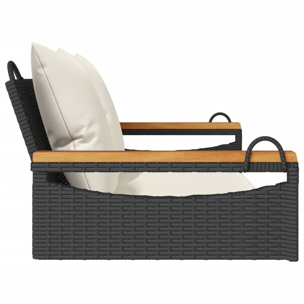 Schommelbank met kussens 109x62x40 cm poly rattan zwart is nu te koop bij PeponiXL, paradijselijk wonen!