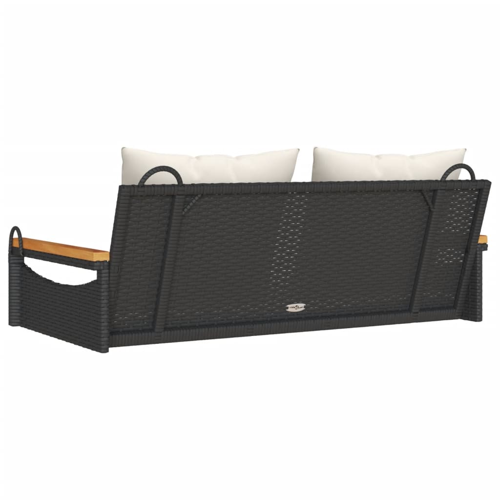 Schommelbank met kussens 109x62x40 cm poly rattan zwart is nu te koop bij PeponiXL, paradijselijk wonen!