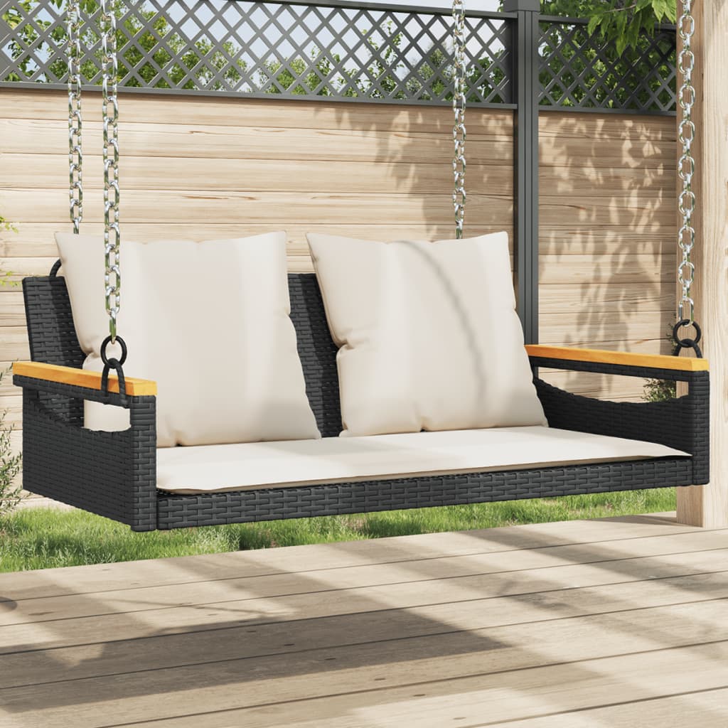 Schommelbank met kussens 109x62x40 cm poly rattan zwart is nu te koop bij PeponiXL, paradijselijk wonen!