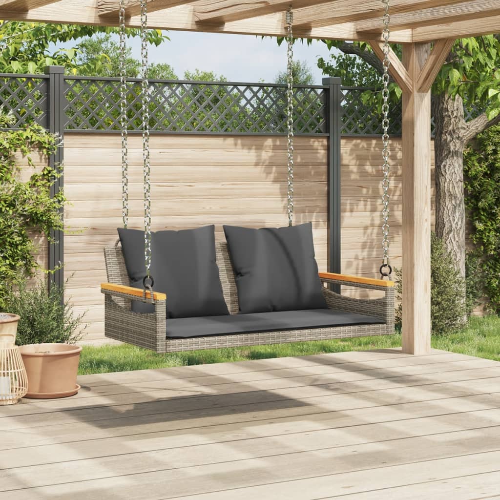 Schommelbank met kussens 109x62x40 cm poly rattan grijs is nu te koop bij PeponiXL, paradijselijk wonen!