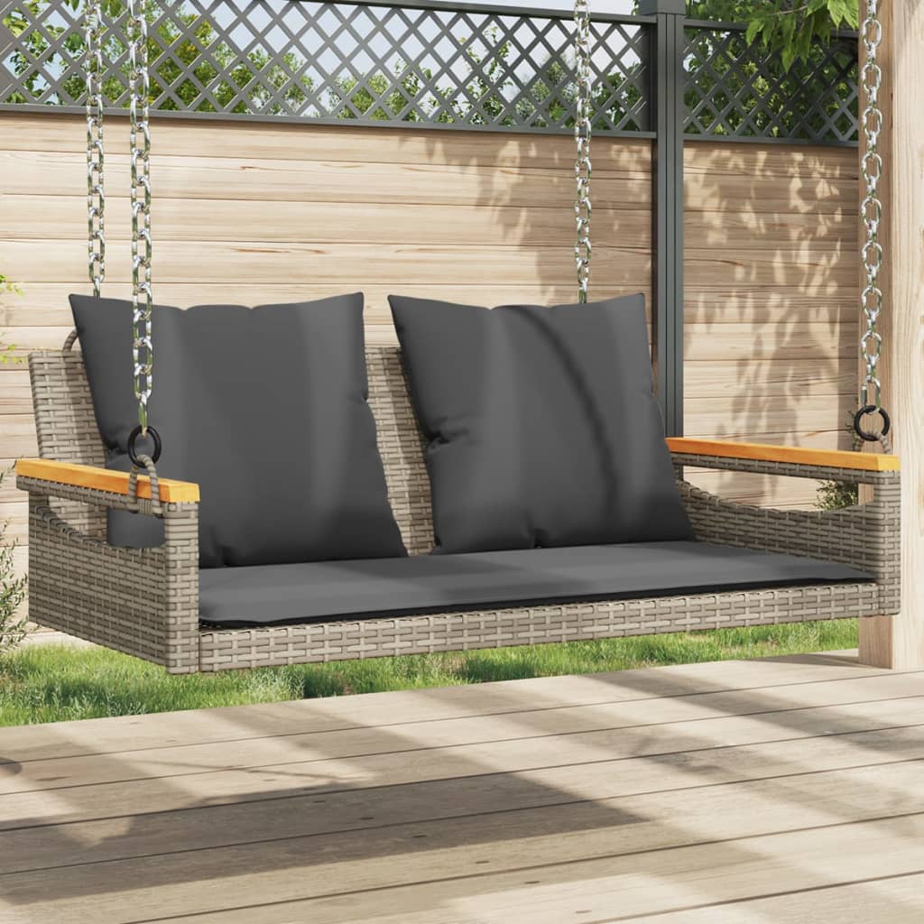Schommelbank met kussens 109x62x40 cm poly rattan grijs is nu te koop bij PeponiXL, paradijselijk wonen!