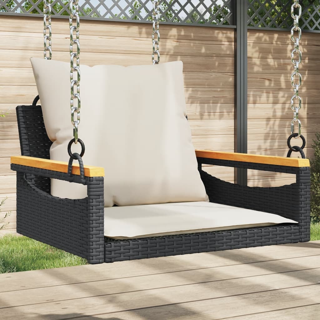 Schommelbank met kussens 63x62x40 cm poly rattan zwart is nu te koop bij PeponiXL, paradijselijk wonen!