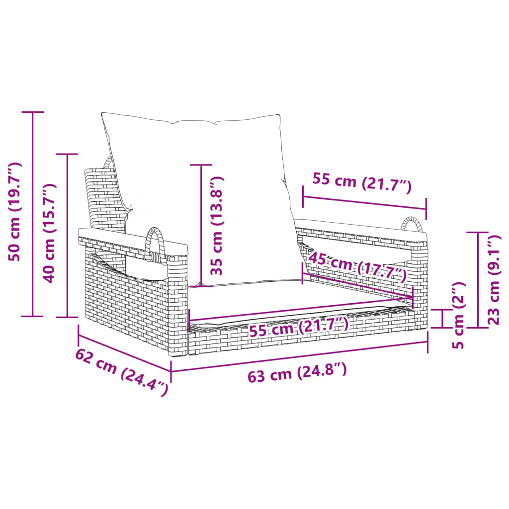 Schommelbank met kussens 63x62x40 cm poly rattan grijs is nu te koop bij PeponiXL, paradijselijk wonen!