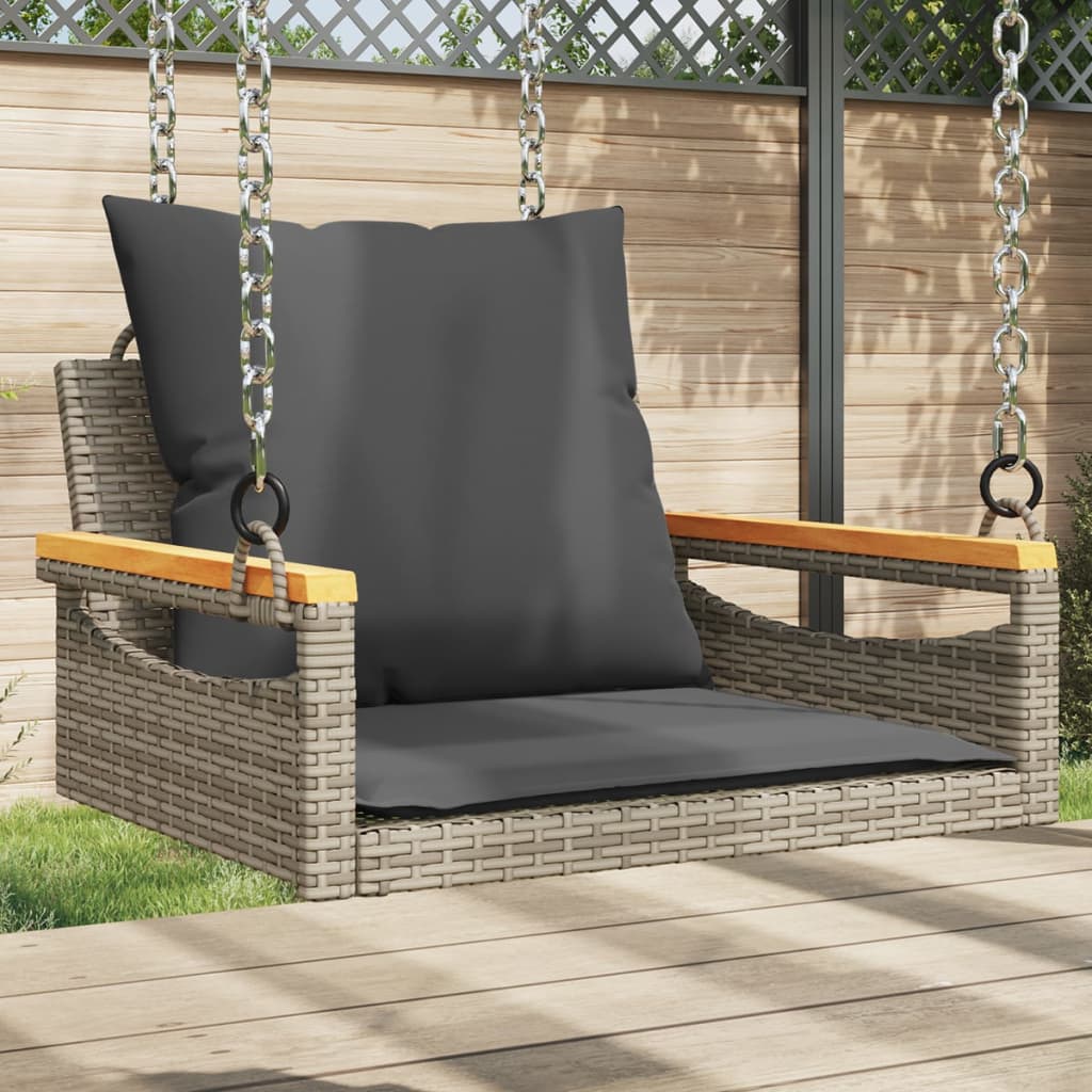 Schommelbank met kussens 63x62x40 cm poly rattan grijs is nu te koop bij PeponiXL, paradijselijk wonen!