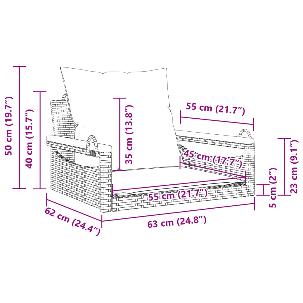 Schommelbank met kussens 63x62x40 cm poly rattan beige is nu te koop bij PeponiXL, paradijselijk wonen!
