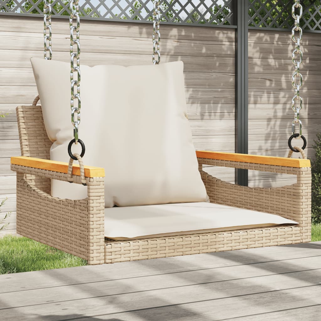 Schommelbank met kussens 63x62x40 cm poly rattan beige is nu te koop bij PeponiXL, paradijselijk wonen!