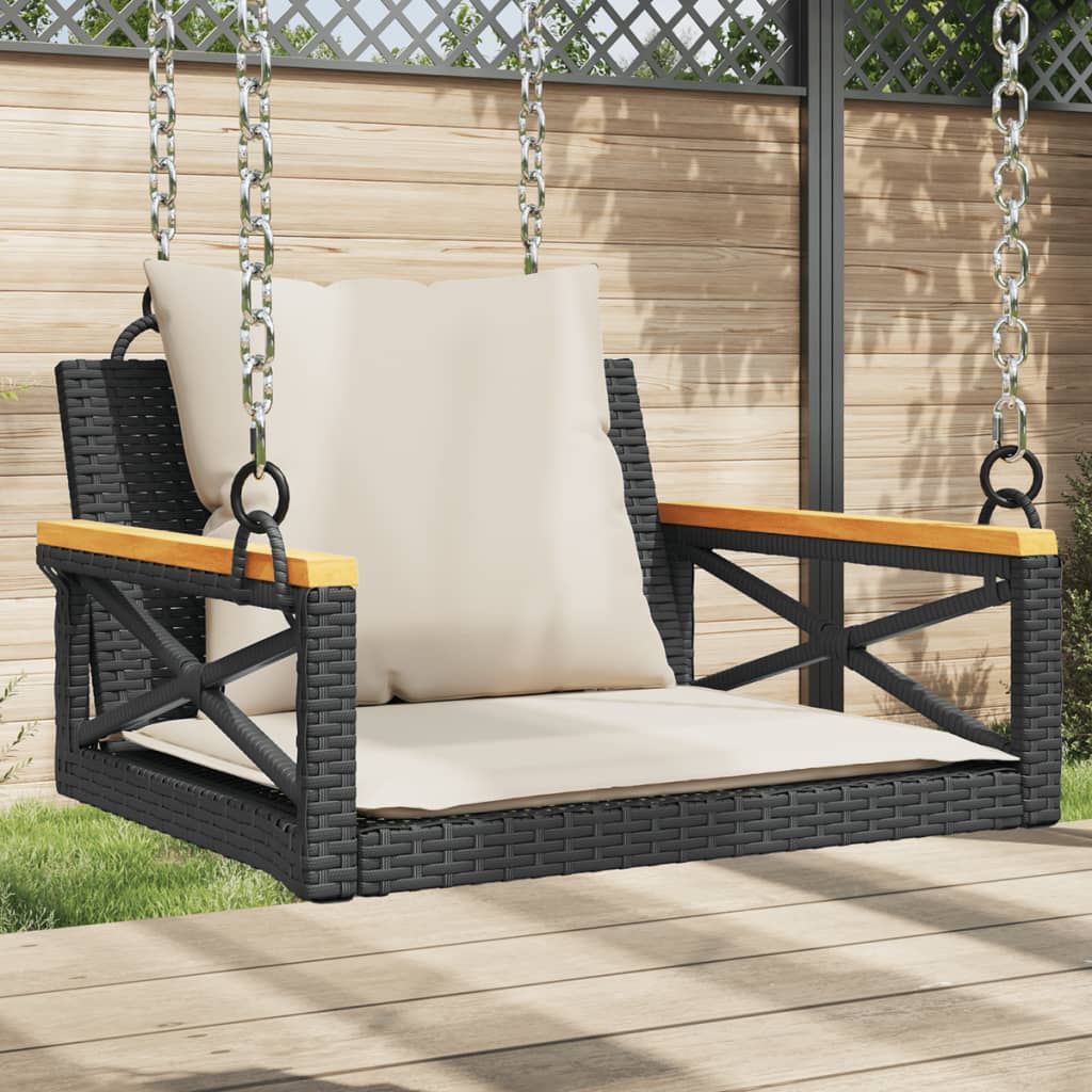 Schommelbank met kussens 63x62x40 cm poly rattan zwart is nu te koop bij PeponiXL, paradijselijk wonen!