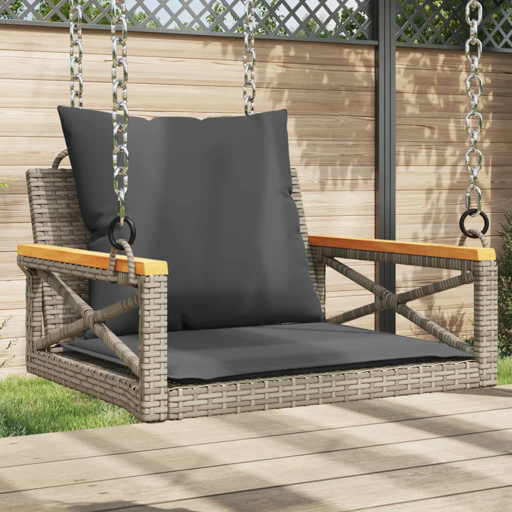 Schommelbank met kussens 63x62x40 cm poly rattan grijs is nu te koop bij PeponiXL, paradijselijk wonen!