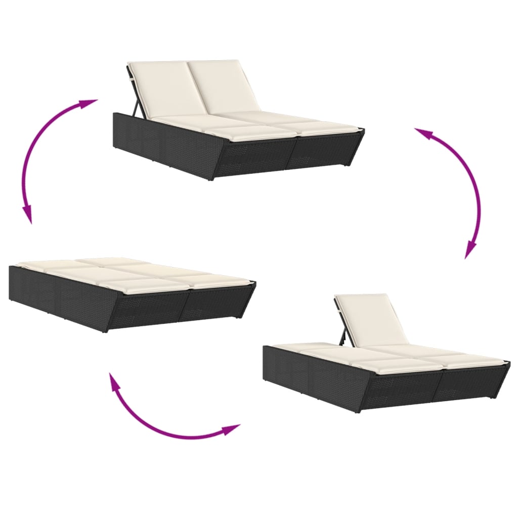 Ligbed 2-persoons met kussens poly rattan zwart is nu te koop bij PeponiXL, paradijselijk wonen!