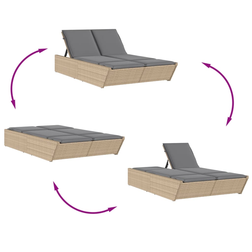 Ligbed 2-persoons met kussens poly rattan beige is nu te koop bij PeponiXL, paradijselijk wonen!