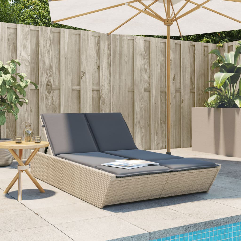 Ligbed 2-persoons met kussens poly rattan beige is nu te koop bij PeponiXL, paradijselijk wonen!