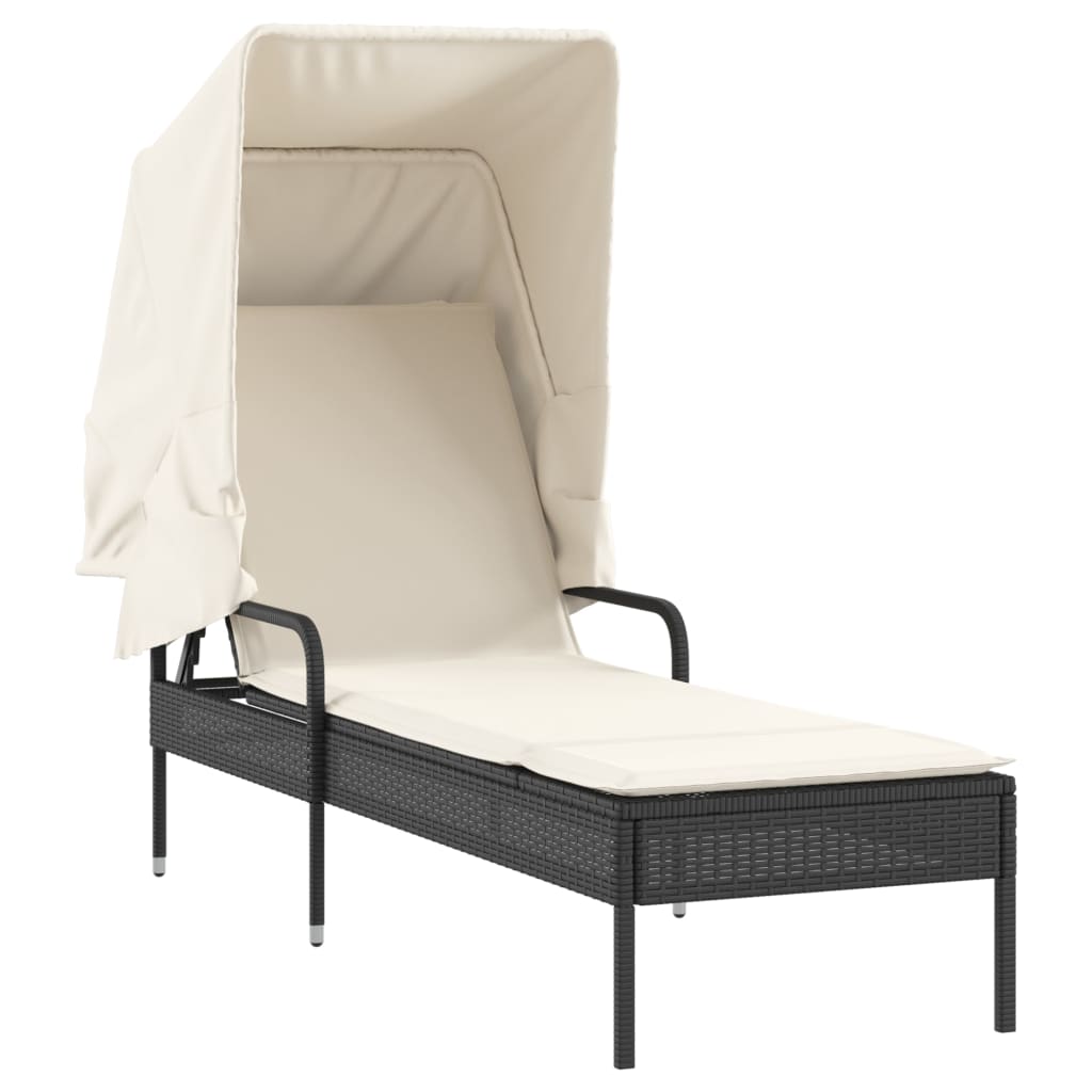 Ligbed met luifel poly rattan zwart is nu te koop bij PeponiXL, paradijselijk wonen!
