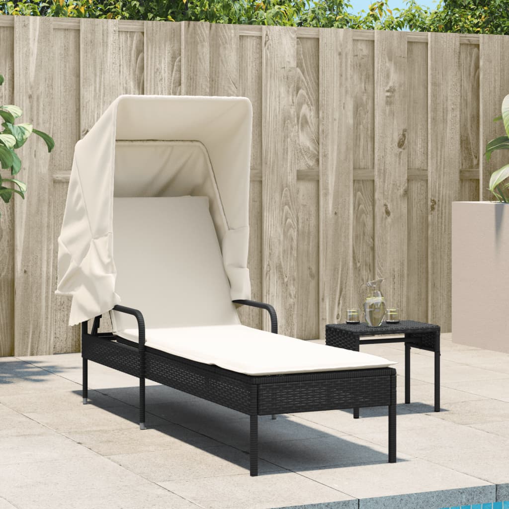 Ligbed met luifel poly rattan zwart is nu te koop bij PeponiXL, paradijselijk wonen!