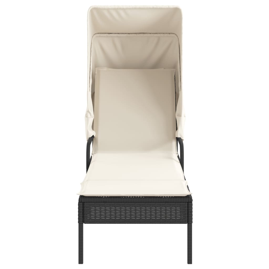 Ligbed met luifel poly rattan zwart is nu te koop bij PeponiXL, paradijselijk wonen!