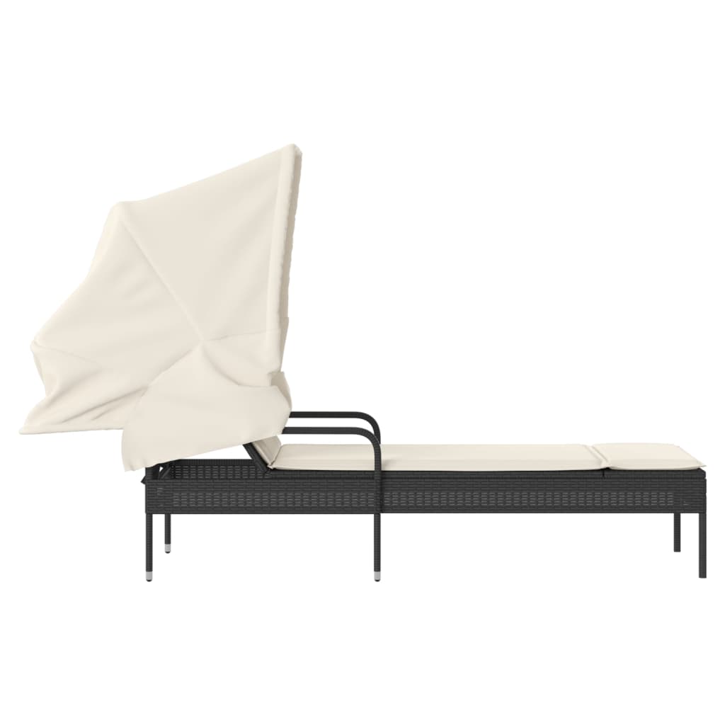 Ligbed met luifel poly rattan zwart is nu te koop bij PeponiXL, paradijselijk wonen!