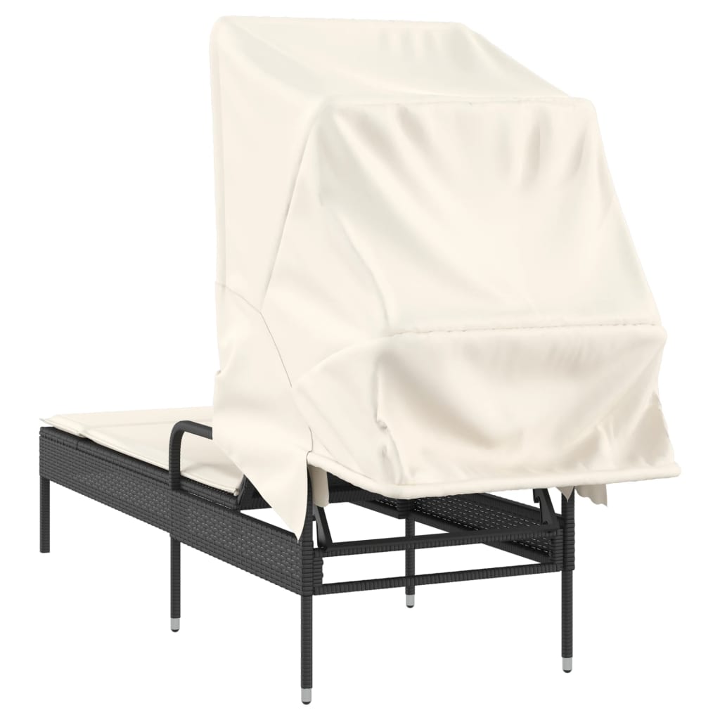 Ligbed met luifel poly rattan zwart is nu te koop bij PeponiXL, paradijselijk wonen!