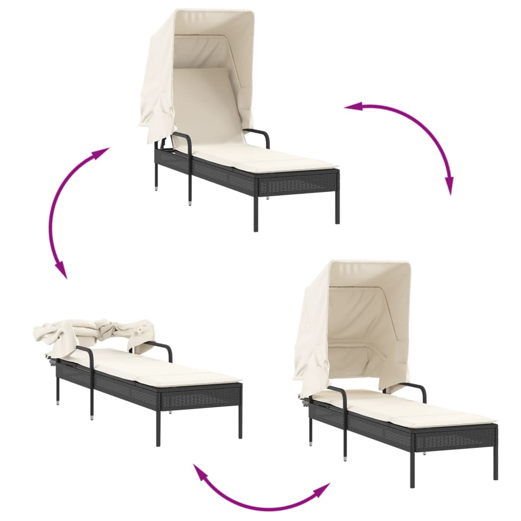 Ligbed met luifel poly rattan zwart is nu te koop bij PeponiXL, paradijselijk wonen!
