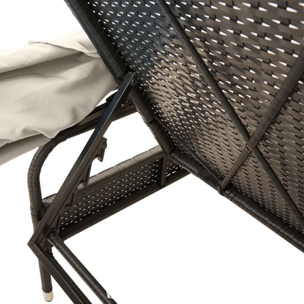 Ligbed met luifel poly rattan zwart is nu te koop bij PeponiXL, paradijselijk wonen!