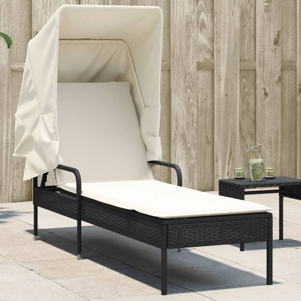 Ligbed met luifel poly rattan zwart is nu te koop bij PeponiXL, paradijselijk wonen!
