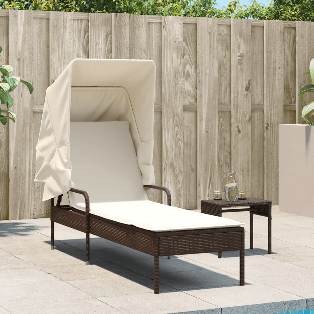 Ligbed met luifel poly rattan bruin is nu te koop bij PeponiXL, paradijselijk wonen!