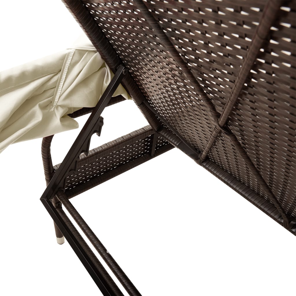 Ligbed met luifel poly rattan bruin is nu te koop bij PeponiXL, paradijselijk wonen!