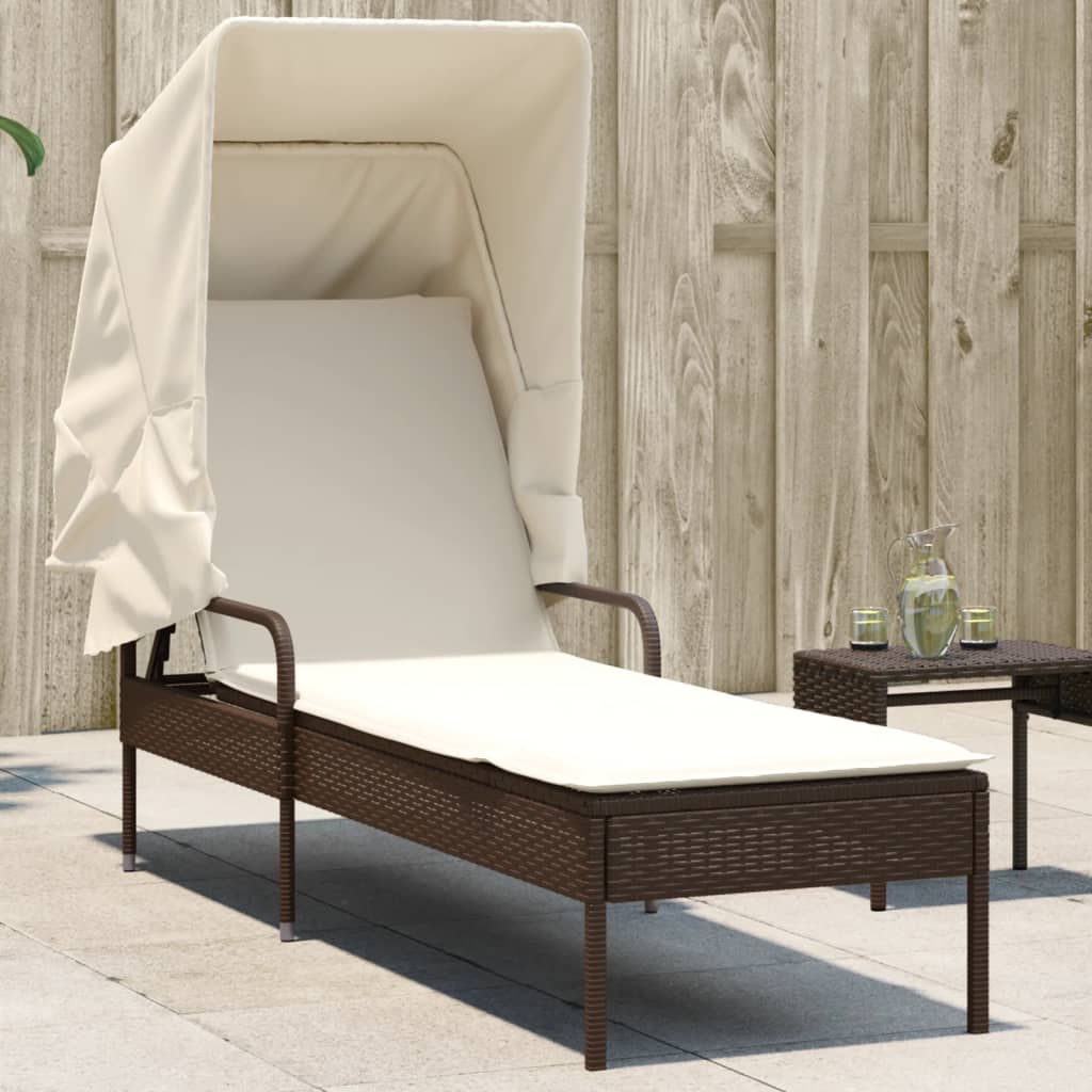 Ligbed met luifel poly rattan bruin is nu te koop bij PeponiXL, paradijselijk wonen!