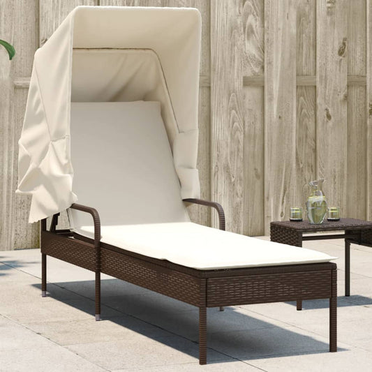 Ligbed met luifel poly rattan bruin is nu te koop bij PeponiXL, paradijselijk wonen!