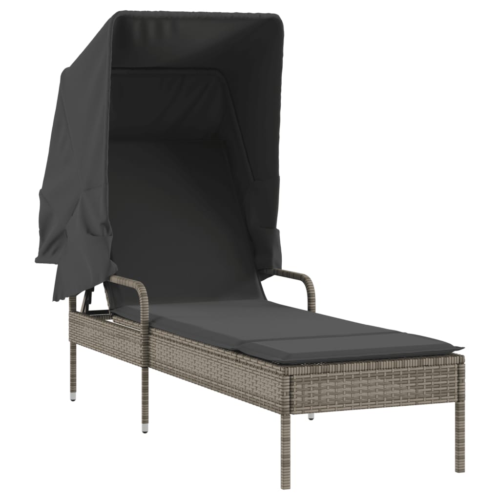 Ligbed met luifel poly rattan grijs is nu te koop bij PeponiXL, paradijselijk wonen!