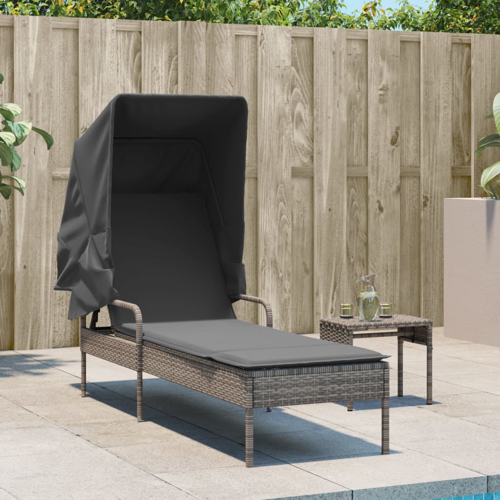 Ligbed met luifel poly rattan grijs is nu te koop bij PeponiXL, paradijselijk wonen!