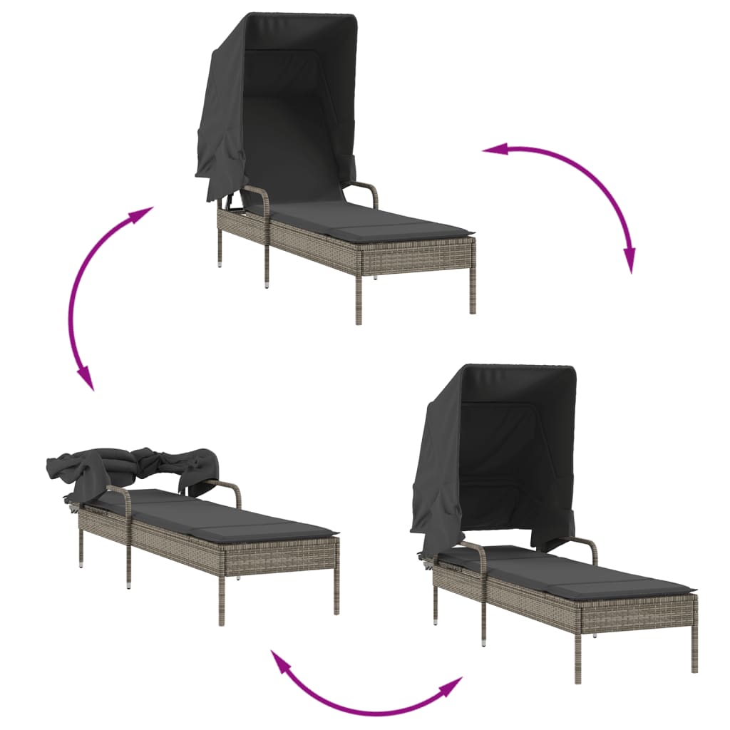 Ligbed met luifel poly rattan grijs is nu te koop bij PeponiXL, paradijselijk wonen!