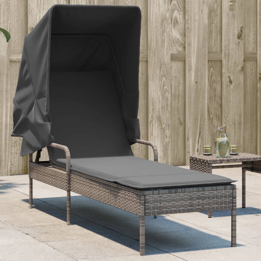 Ligbed met luifel poly rattan grijs is nu te koop bij PeponiXL, paradijselijk wonen!