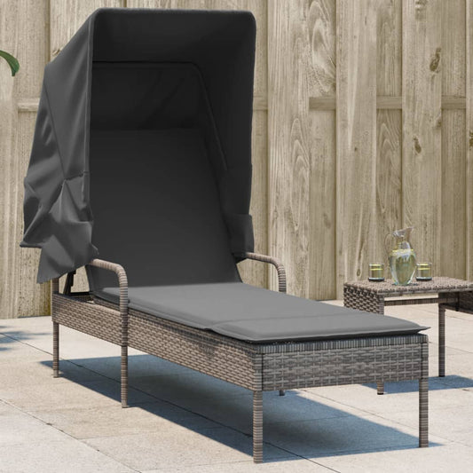 Ligbed met luifel poly rattan grijs is nu te koop bij PeponiXL, paradijselijk wonen!