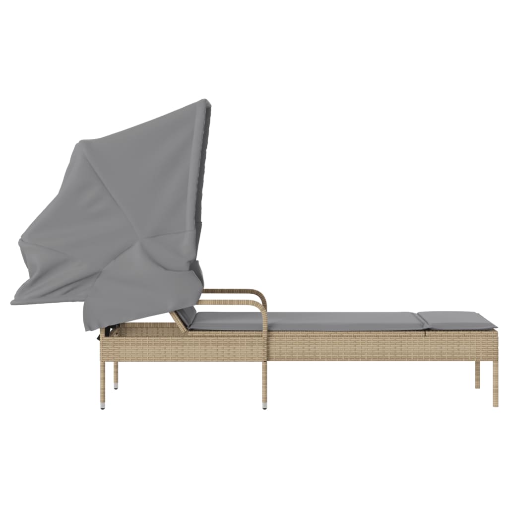 Ligbed met luifel poly rattan beige is nu te koop bij PeponiXL, paradijselijk wonen!