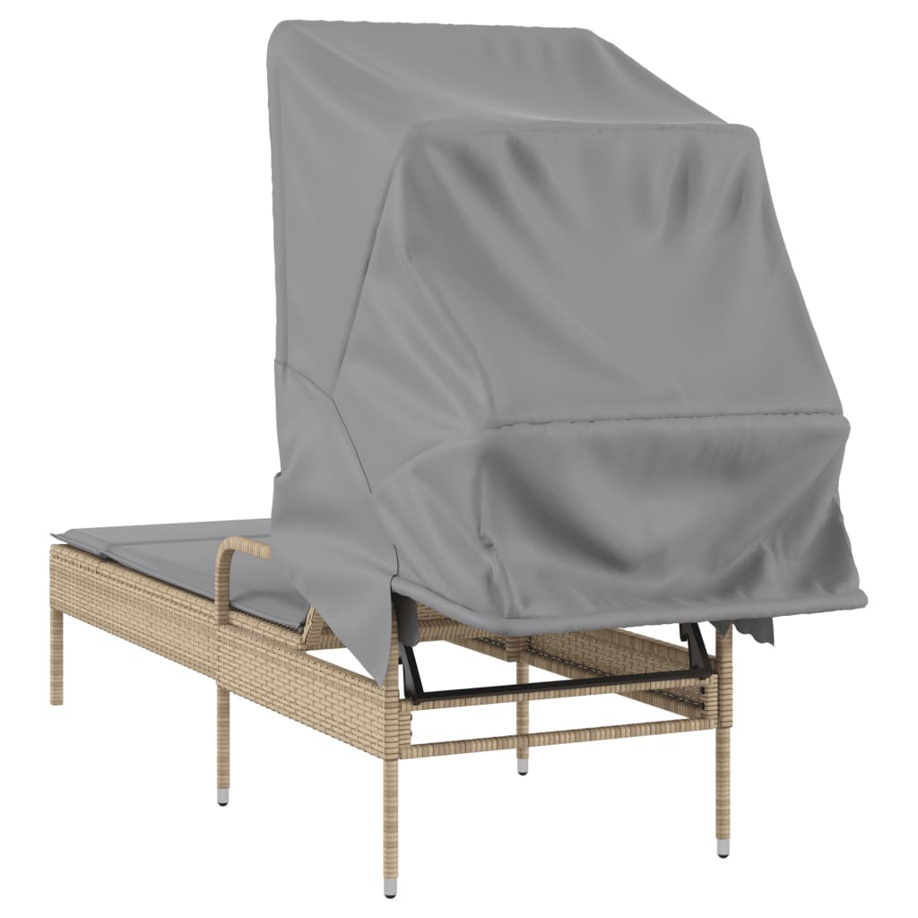 Ligbed met luifel poly rattan beige is nu te koop bij PeponiXL, paradijselijk wonen!