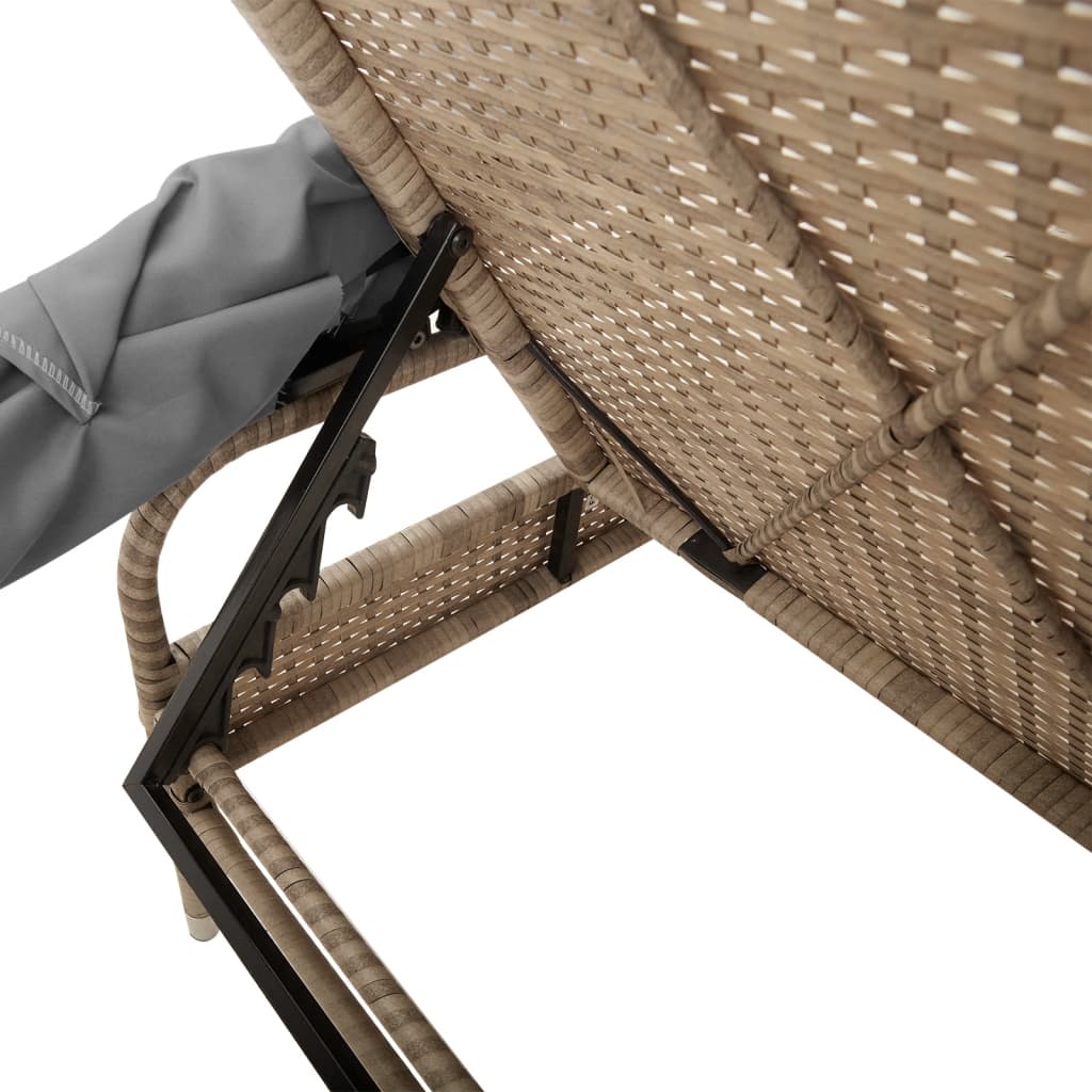 Ligbed met luifel poly rattan beige is nu te koop bij PeponiXL, paradijselijk wonen!