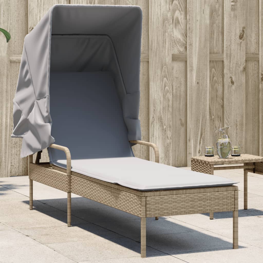 Ligbed met luifel poly rattan beige is nu te koop bij PeponiXL, paradijselijk wonen!